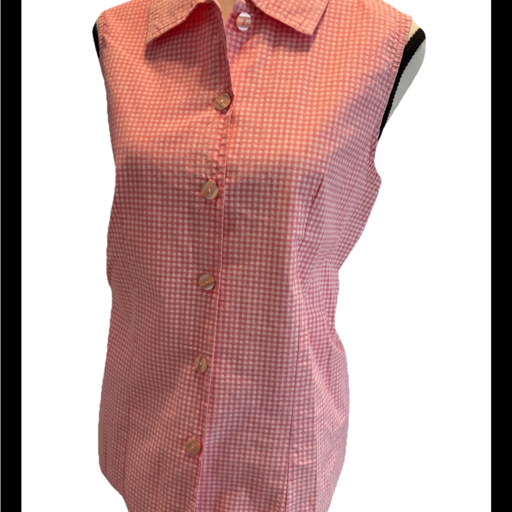 Fresh Produce Pink Gingham Sleeveless Top Size M Made in USA